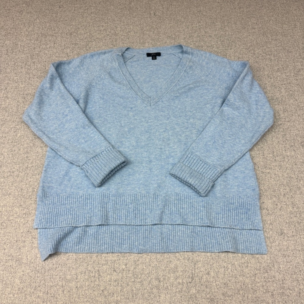 J.Crew V-Neck Sweater XL Light Blue Raglan Sleeve High-Low Hem Ribbed Pullover